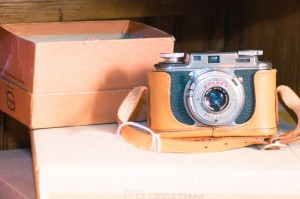 vintage camera with leather case      