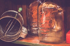antique storage jars and sifter     