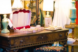 used furniture - hutch and antique lamps    