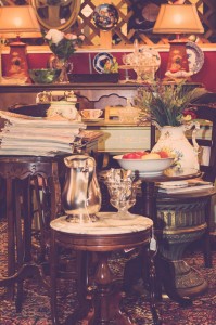 used coffee table and silver ware         