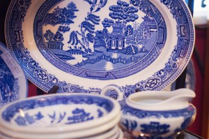 collectible plates and cups blue  